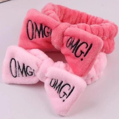 OMG Letter Coral Fleece Wash Face Bow Hairbands For Women Girls