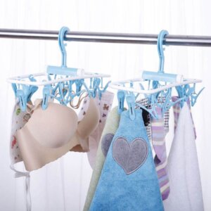 Folding plastic clothes hanger pegs with 12 clips socks drying hanger