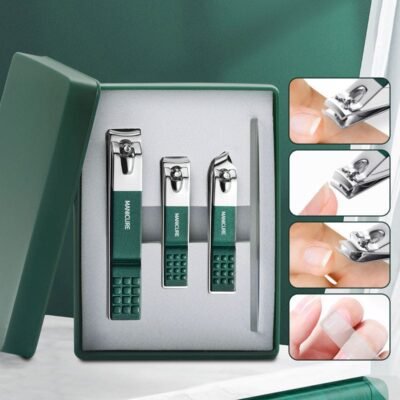 Nail Cutter Set Fingernail Toenail Clipper Nail 4 Pcs set men women (GREEN Set of 4 with Box)