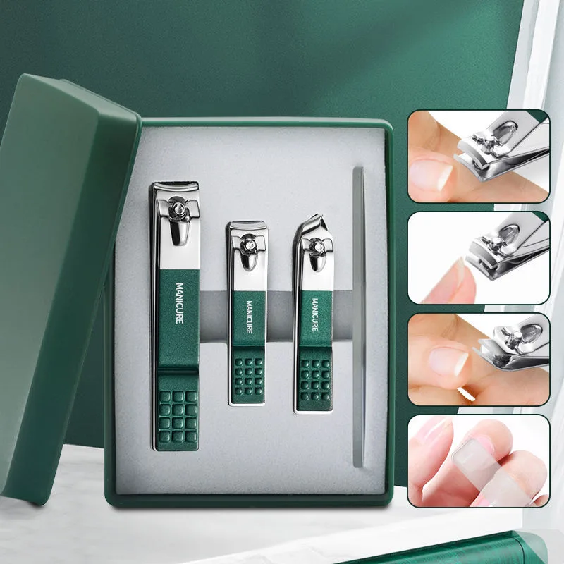 Nail Cutter Set Fingernail Toenail Clipper Nail 4 Pcs set men women (GREEN Set of 4 with Box)