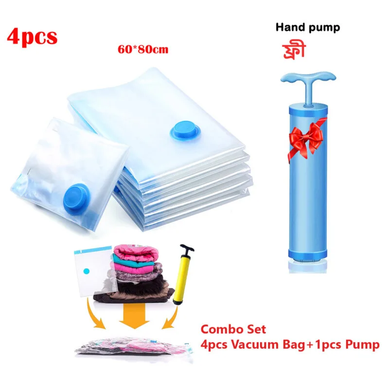 Vacuum Compression Bag Clothing Sorting Bedding Space Saving Sealed Bag  4 And 1 Pcs Pumper - 60*80 Cm