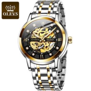 Olevs 9901 Automatic Mechanical Men's watch- Silver & Golden & Black