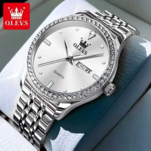 OLEVS 3625 Luxury Ston Dial Stainless Steel Men's Watch - Silver