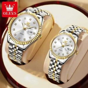 OLEVS 5526 Stainless Steel Analog Couple Watch For Men - White