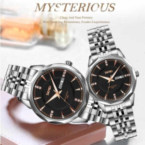 SKMEI 9268 Couple Stainless Steel Wristwatch for Men's- Silver/ Black