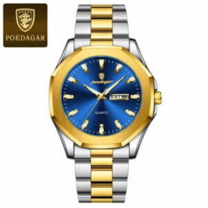 Poedagar 875 Stainless Steel Quartz Fashion Watch Men's For-Silver/Gold & Blue