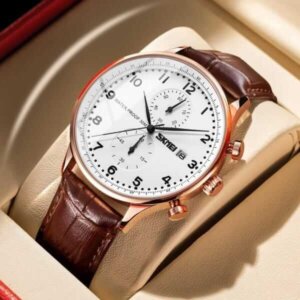 Skmei 9301 Leather Quartz Fashion Watch Men's For- Chocolate Black