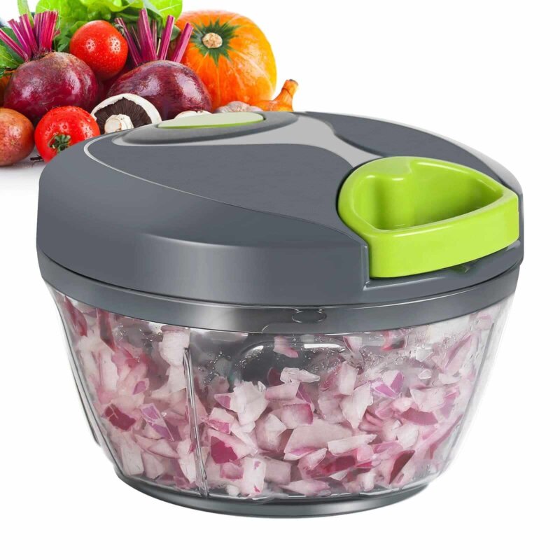 Hand Chopper Manual Food-Processor - Pull String to Slice Vegetables, Onions, Garlic, Meat, Nuts in Seconds - Curved Stainless Steel Removable Blades, Non-Slip Base, BPA-Free, Dishwasher-Safe - Image 5