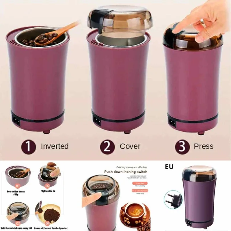 Protable Electric Coffee Grinder, Stainless Steel Dried Spice Grinder and Chopper