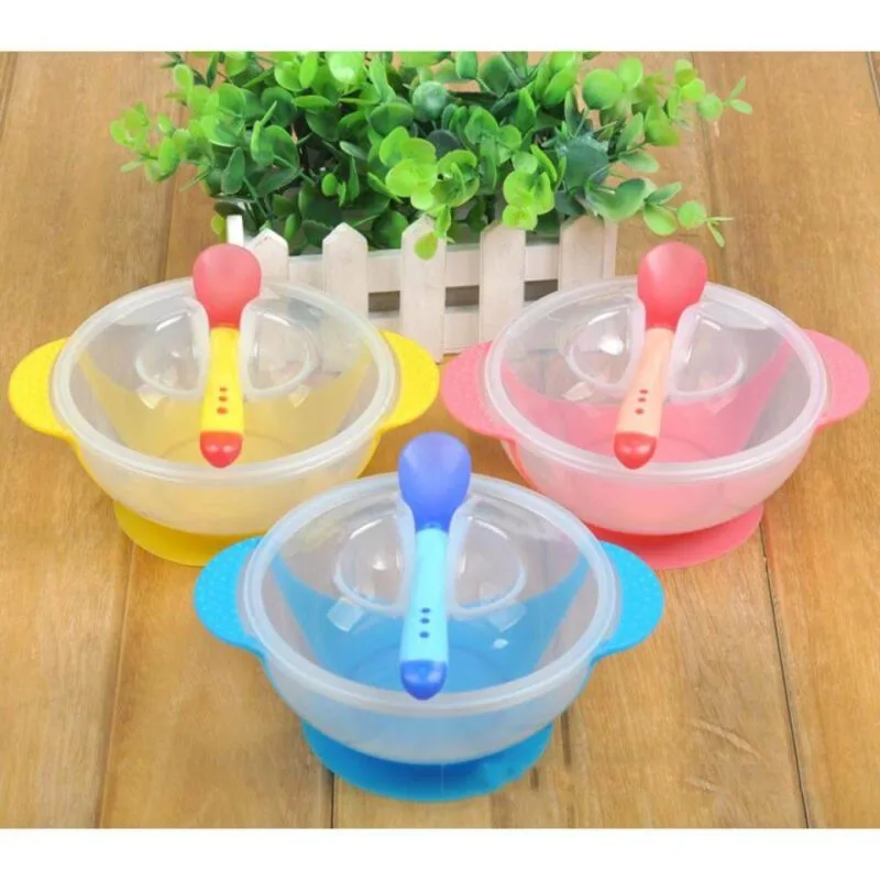 Children Dish Set Suction Cup Bottom Baby Bowl And Temperature Testing Spoon