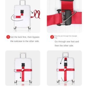 Heavy-duty adjustable password lock luggage strap secured around a black suitcase for anti-theft travel protection