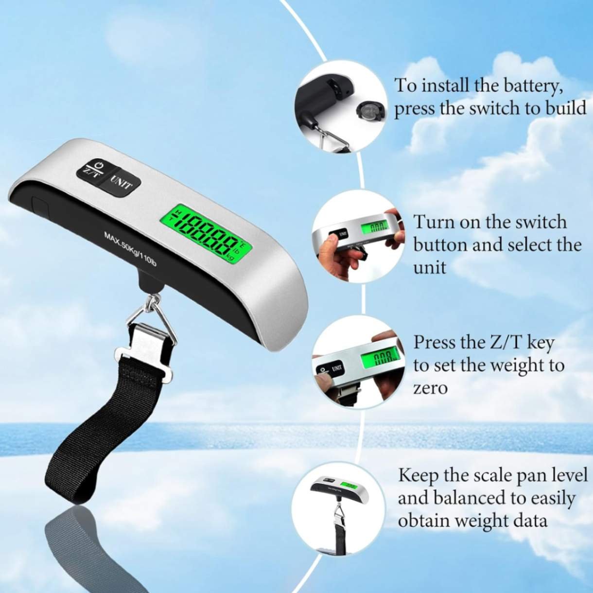 Digital Luggage Scale 50kg/110lb – Portable Hanging Weight Scale - Image 3