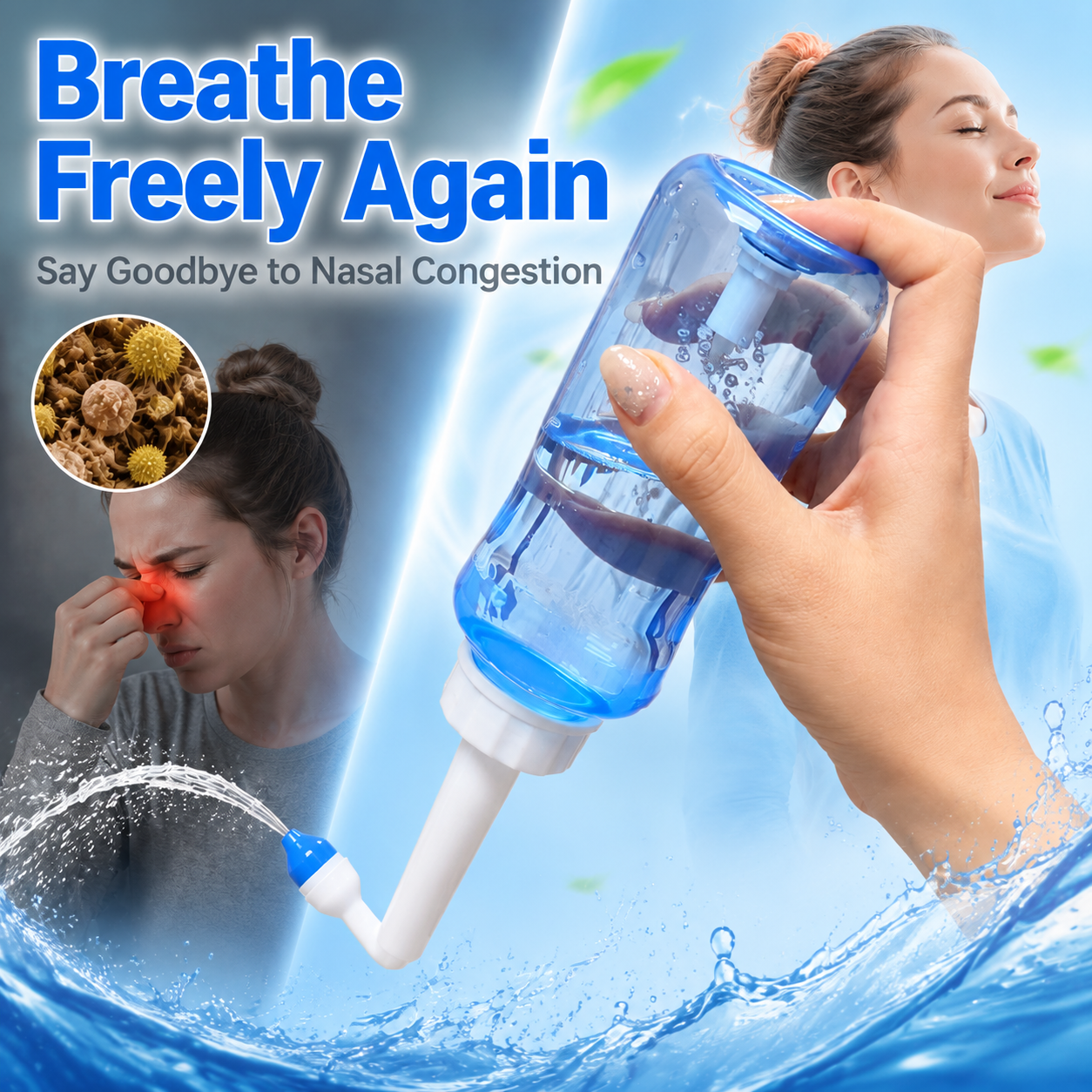 Nose Wash Cleaner Nasal Irrigator Rinse Bottle 300ML Neti Pot for adults and children – beponon.com